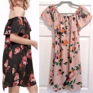 Aritzia Wilfred Neuchatel Off Shoulder Mini Dress Ruffled Pink Floral Size Small